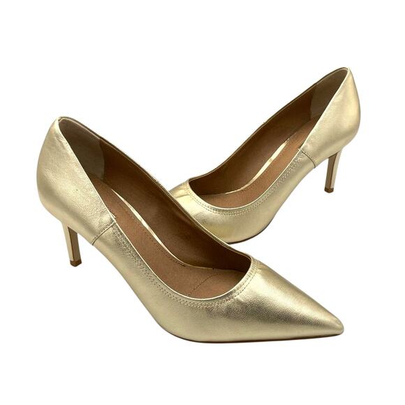 Tahari Peyton Metallic Gold Leather Pointed Toe Stiletto Heel Classic Pumps - Picture 1 of 11